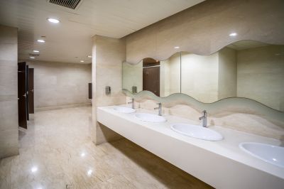 Spacious Bathroom with Custom Cabinets